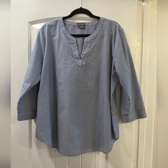 Van Heusen Tops - Van Heusen - Blue And White Stripe - V Neck Tunic - 3/4 Sleeve - XL